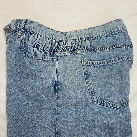 Forever 21 High Rise Gathered Yoke Stretch Faded Wide Baggy Raw Hem Jeans L Long - Picture 11 of 13